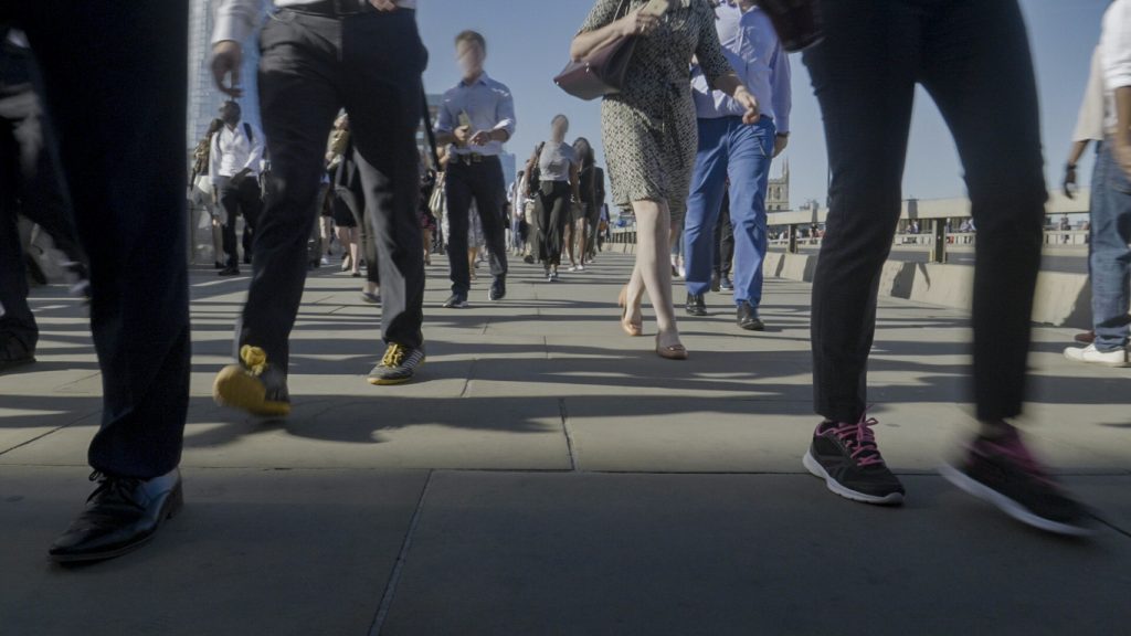 Business commuters walking to work