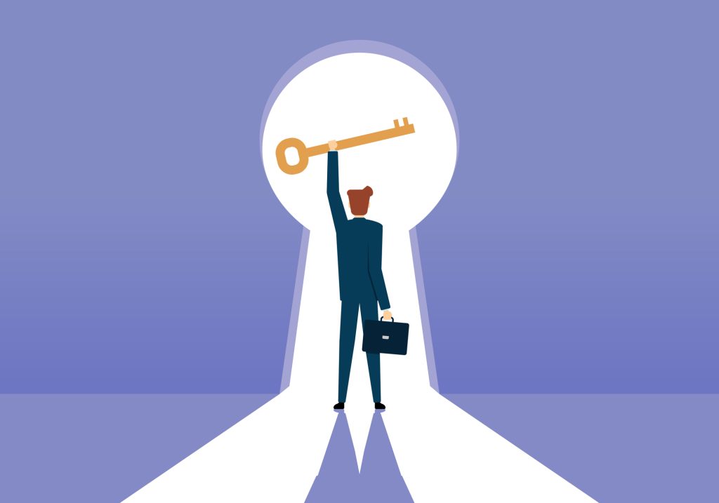 man with key signaling the security that key person insurance gives a company