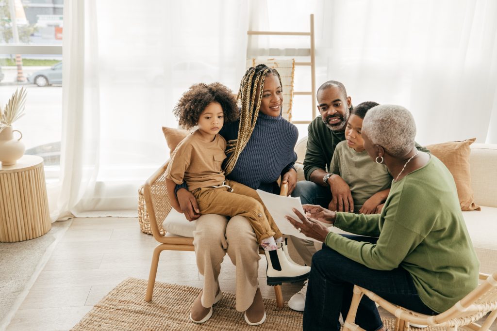 Family going over inheritance tax plans with grandsparents